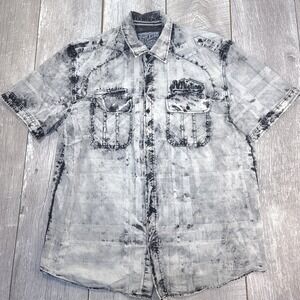 Affliction Mens XXL Suffice Bleached Short Sleeve Button Y2K Rocker Top